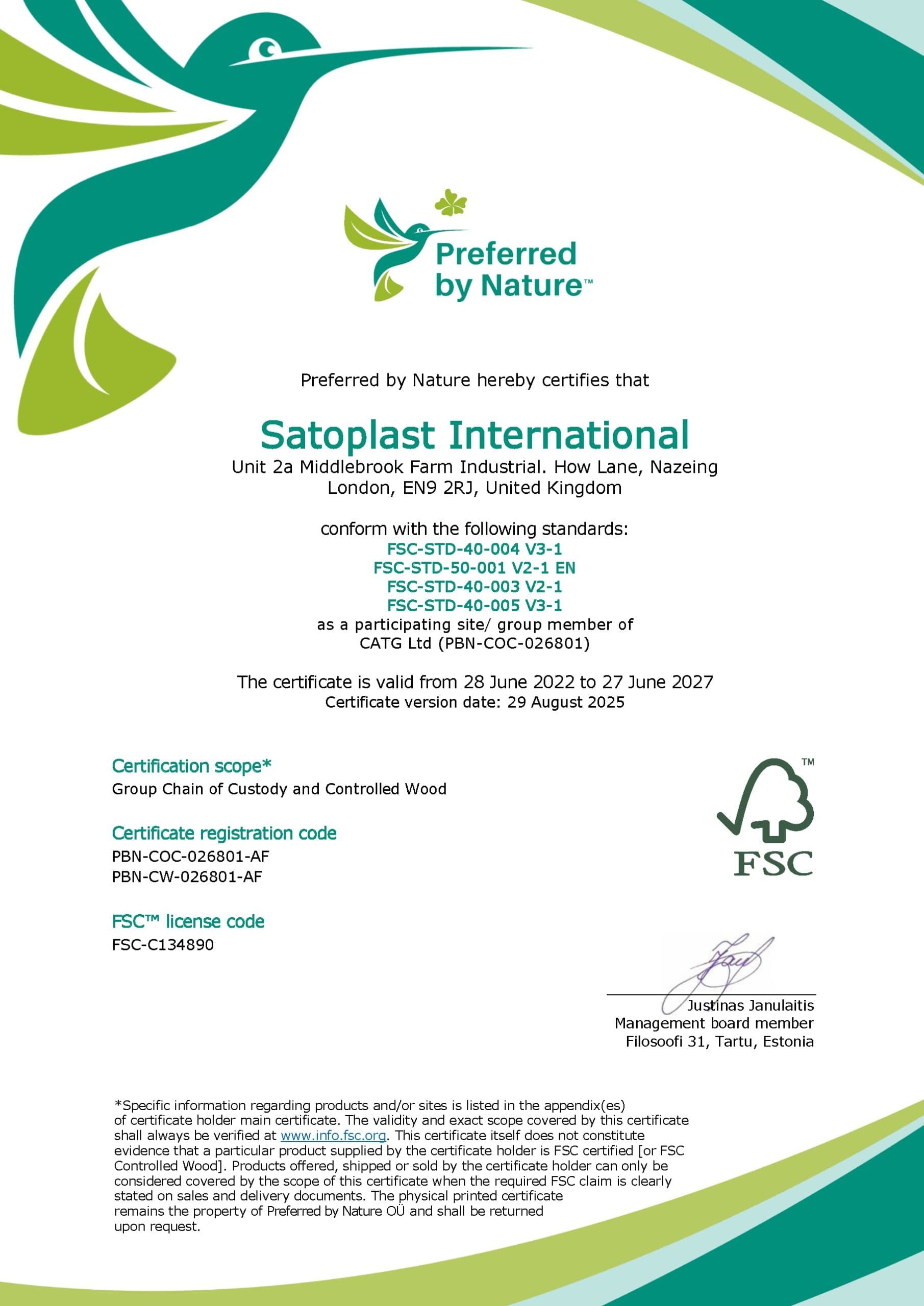 FSC Chain of Custody