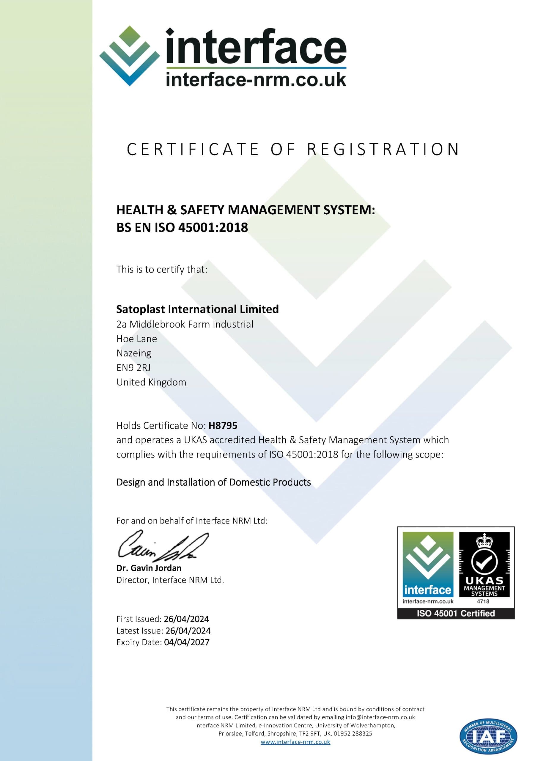 ISO 45001:2018 · Health & Safety
